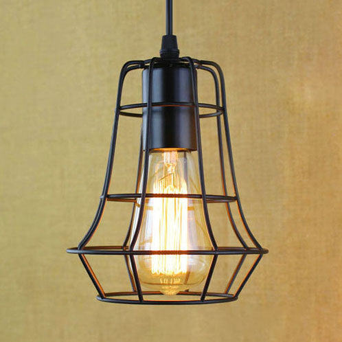 1 Head Pendant Lamp Antique Style Open Cage Metal Hanging Light Fixture in Black for Hallway Black Clearhalo 'Art Deco Pendants' 'Black' 'Cast Iron' 'Ceiling Lights' 'Ceramic' 'Crystal' 'Industrial Pendants' 'Industrial' 'Metal' 'Middle Century Pendants' 'Pendant Lights' 'Pendants' 'Rustic Pendants' 'Tiffany' Lighting' 20568