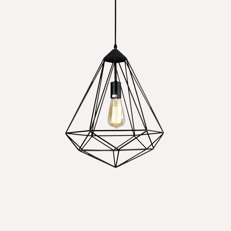 Gemstone Shaped Iron Pendant Light Antique 1-Light Dining Room Hanging Light Fixture Black B Clearhalo 'Art Deco Pendants' 'Black' 'Cast Iron' 'Ceiling Lights' 'Ceramic' 'Crystal' 'Industrial Pendants' 'Industrial' 'Metal' 'Middle Century Pendants' 'Pendant Lights' 'Pendants' 'Rustic Pendants' 'Tiffany' Lighting' 2057403