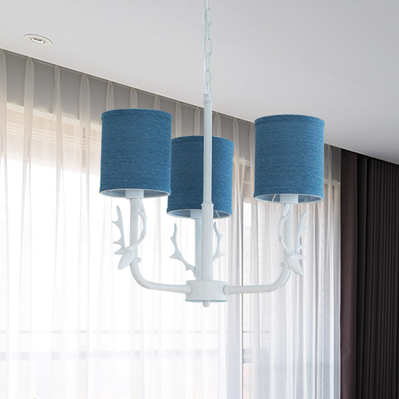 Cylinder Living Room Suspension Light with Antlers Metal Rustic Style Chandelier Clearhalo 'Ceiling Lights' 'Chandeliers' Lighting' options 205745