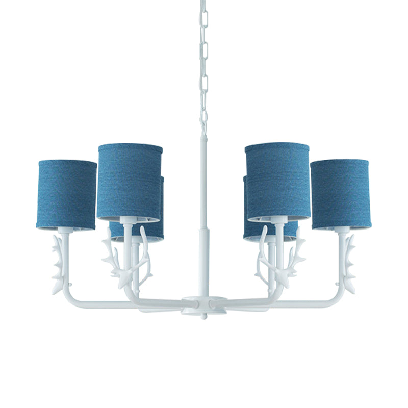 Cylinder Living Room Suspension Light with Antlers Metal Rustic Style Chandelier Clearhalo 'Ceiling Lights' 'Chandeliers' Lighting' options 205752