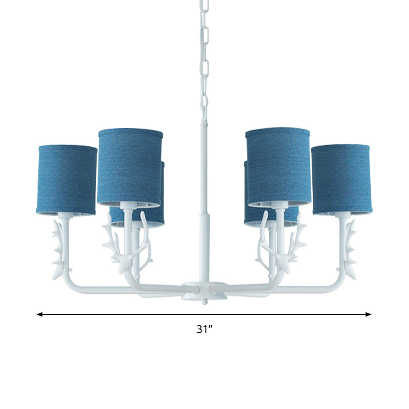 Cylinder Living Room Suspension Light with Antlers Metal Rustic Style Chandelier Clearhalo 'Ceiling Lights' 'Chandeliers' Lighting' options 205753