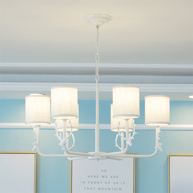 Cylinder Living Room Suspension Light with Antlers Metal Rustic Style Chandelier Clearhalo 'Ceiling Lights' 'Chandeliers' Lighting' options 205754