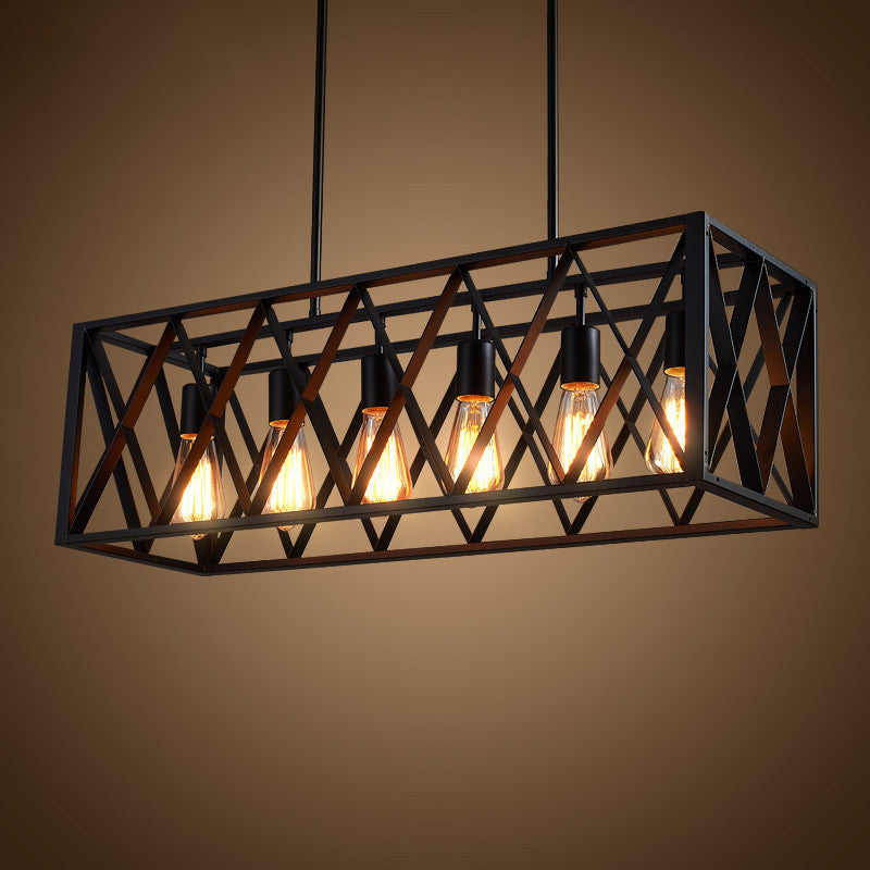 Rectangle Frame Iron Pendant Light Industrial Restaurant Hanging Island Light in Black Clearhalo 'Ceiling Lights' 'Island Lights' Lighting' 2057541