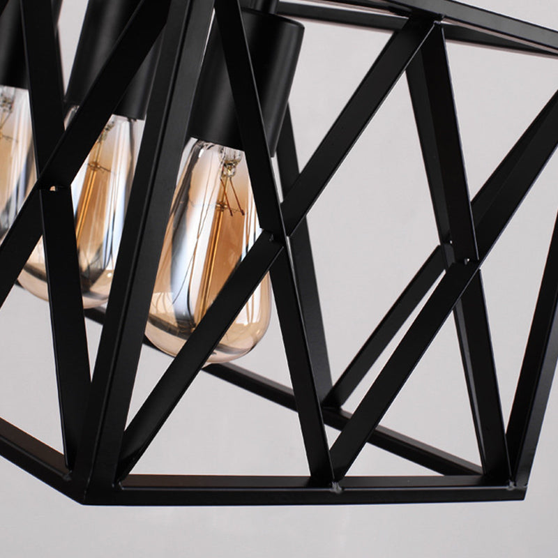 Rectangle Frame Iron Pendant Light Industrial Restaurant Hanging Island Light in Black Clearhalo 'Ceiling Lights' 'Island Lights' Lighting' 2057543