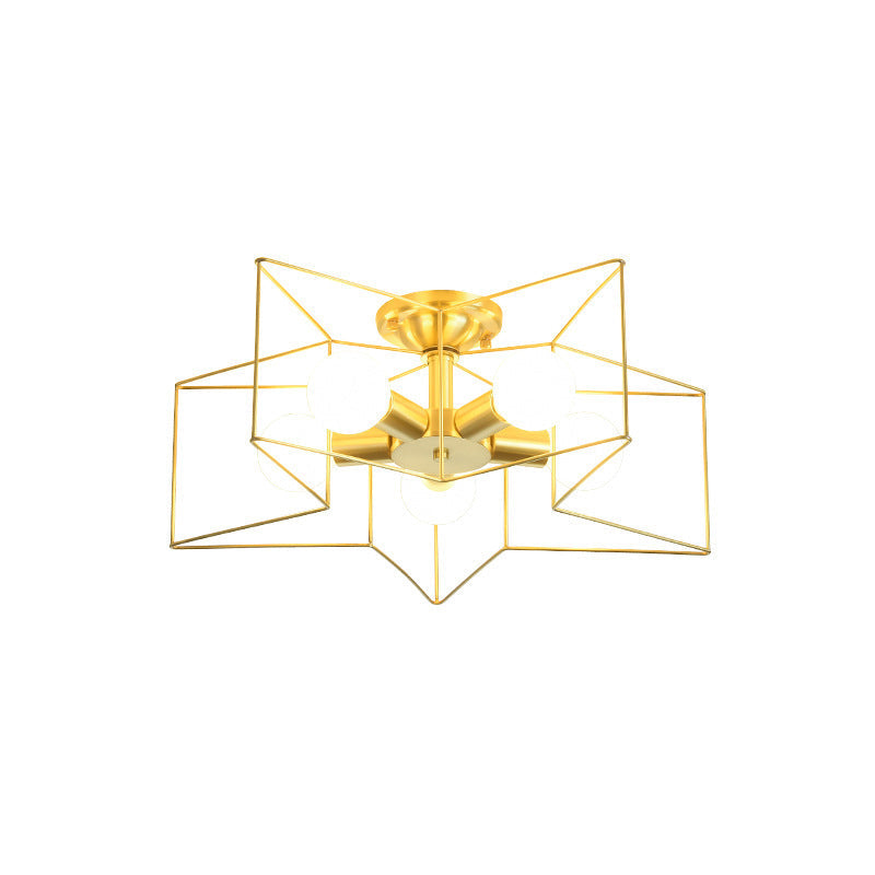 Metal Star Cage Flush Mount Lighting Industrial Style Bedroom Ceiling Light Flush Mount in Gold Clearhalo 'Ceiling Lights' 'Close To Ceiling Lights' 'Close to ceiling' 'Flush mount' 'Industrial Flush Mount' Lighting' 2057571