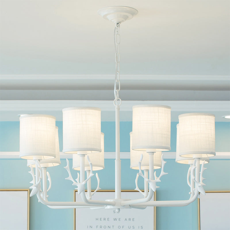 Cylinder Living Room Suspension Light with Antlers Metal Rustic Style Chandelier Clearhalo 'Ceiling Lights' 'Chandeliers' Lighting' options 205761