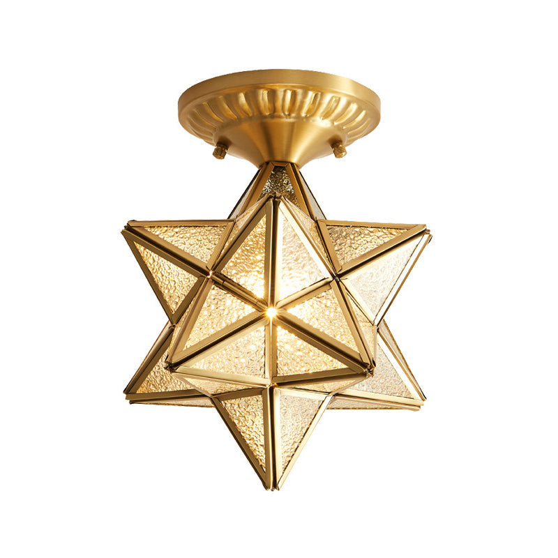 Star Shaped Ripple Glass Semi Flush Light Traditional 1-Light Dining Room Ceiling Flush Mount in Gold Clearhalo 'Ceiling Lights' 'Close To Ceiling Lights' 'Close to ceiling' 'Semi-flushmount' Lighting' 2057659
