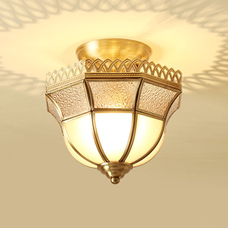 Glass Tapered Semi Flush Mount Minimalism Single-Bulb Corridor Flush Mount Ceiling Light in Gold Clearhalo 'Ceiling Lights' 'Close To Ceiling Lights' 'Close to ceiling' 'Semi-flushmount' Lighting' 2057665