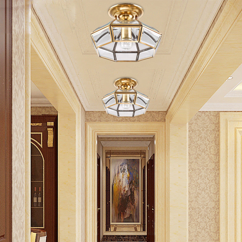 Brass Dome Shaped Semi Flush Light Simplicity Clear Glass 1��Bulb Living Room Flush Ceiling Light Fixture Brass Clearhalo 'Ceiling Lights' 'Close To Ceiling Lights' 'Close to ceiling' 'Semi-flushmount' Lighting' 2057668