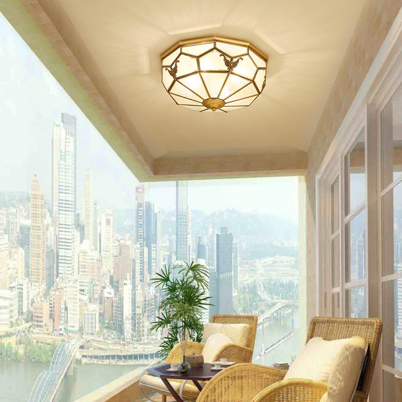 Vintage Dome Shaped Flush Light Frost Glass Flush Ceiling Light Fixture in Gold for Living Room Clearhalo 'Ceiling Lights' 'Close To Ceiling Lights' 'Close to ceiling' 'Flush mount' Lighting' 2058054