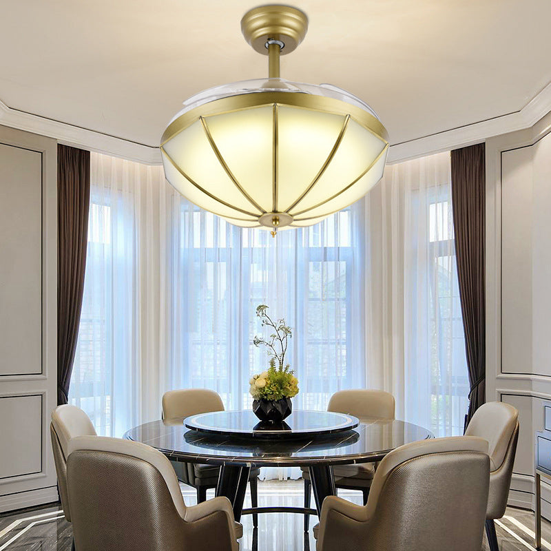 4 Blades Classic Geometric Shaped Ceiling Fan Light Frost Glass 42" Wide LED Semi Mount Lighting in Brass Brass D Clearhalo 'Ceiling Fans with Lights' 'Ceiling Fans' Lighting' 2058175