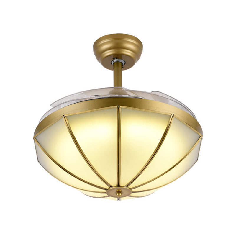 4 Blades Classic Geometric Shaped Ceiling Fan Light Frost Glass 42" Wide LED Semi Mount Lighting in Brass Clearhalo 'Ceiling Fans with Lights' 'Ceiling Fans' Lighting' 2058176