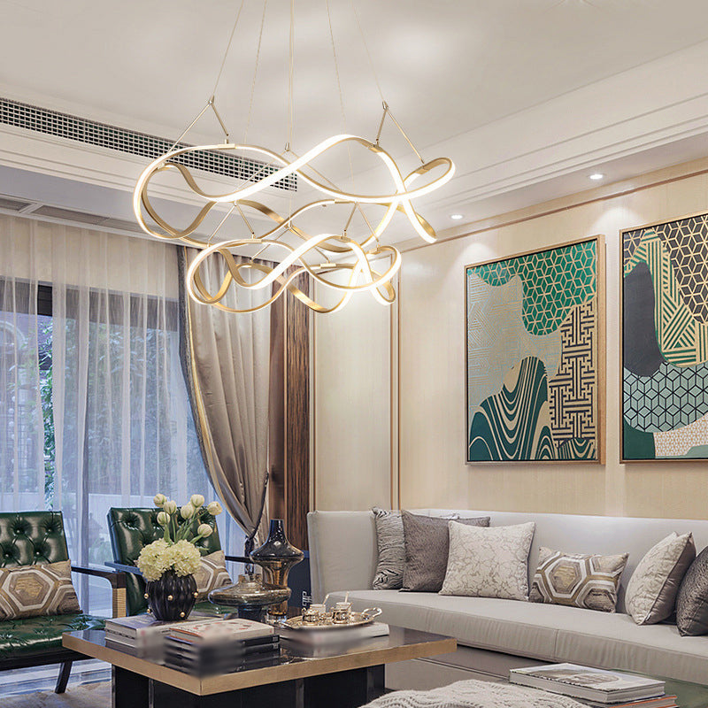 Gold Seamless Curve Chandelier Lighting Minimalist Aluminum LED Pendant Light Fixture Gold Clearhalo 'Ceiling Lights' 'Chandeliers' 'Modern Chandeliers' 'Modern' Lighting' 2058237