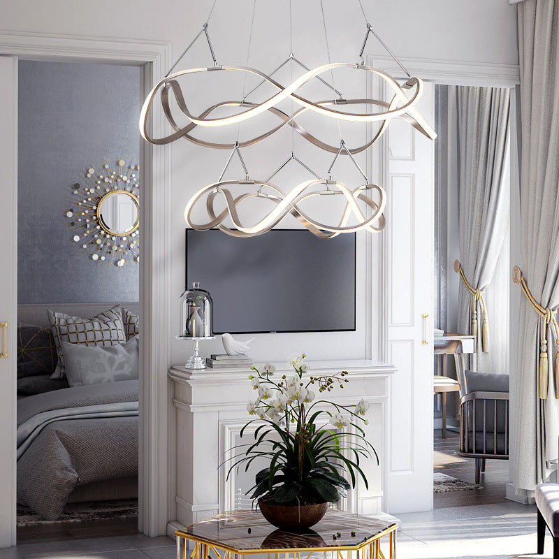 Gold Seamless Curve Chandelier Lighting Minimalist Aluminum LED Pendant Light Fixture Clearhalo 'Ceiling Lights' 'Chandeliers' 'Modern Chandeliers' 'Modern' Lighting' 2058239