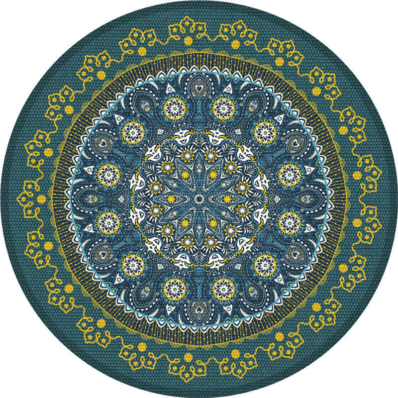 Moroccan Living Room Rug Multi-Color Flower Rug Polyester Machine Washable Stain Resistant Non-Slip Backing Area Carpet Blue-Yellow Clearhalo 'Area Rug' 'Moroccan' 'Rugs' Rug' 2058567