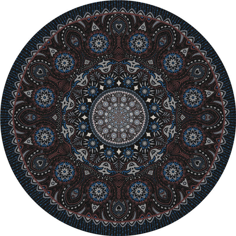 Moroccan Living Room Rug Multi-Color Flower Rug Polyester Machine Washable Stain Resistant Non-Slip Backing Area Carpet Dark Navy Clearhalo 'Area Rug' 'Moroccan' 'Rugs' Rug' 2058579