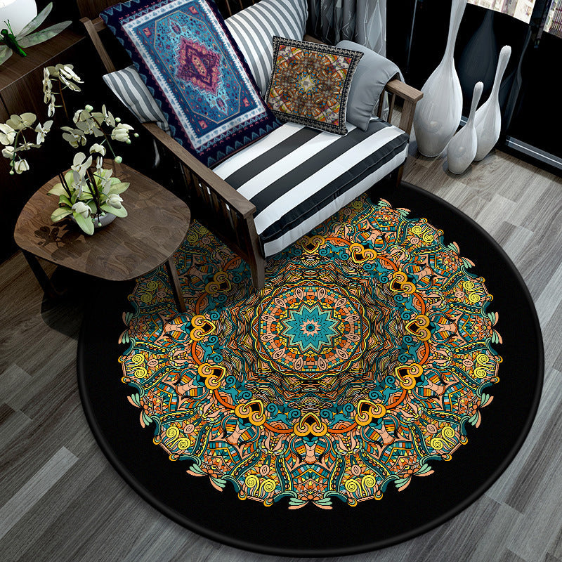 Retro Mandala Indoor Rug Dark Color Moroccan Carpet Polypropylene Non-Slip Pet Friendly Washable Rug for Sitting Room Yellow Clearhalo 'Area Rug' 'Moroccan' 'Rugs' Rug' 2059023
