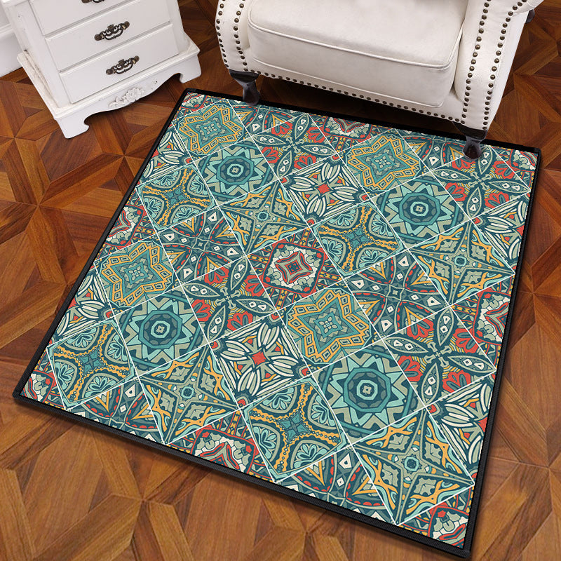 Multicolored Mandala Rug Polypropylene Turkish Rug Non-Slip Backing Stain Resistant Machine Washable Carpet for Bedroom Light Blue Clearhalo 'Area Rug' 'Moroccan' 'Rugs' Rug' 2059113