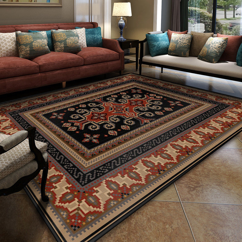 Turkish Meeting Room Area Rug Multicolor Symmetrical Tribal Pattern Rug Polypropylene Anti-Slip Stain Resistant Washable Carpet Black Clearhalo 'Area Rug' 'Moroccan' 'Rugs' Rug' 2059299