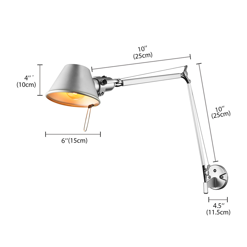 Retro Tapered Wall Lighting 1 Bulb Metallic Wall Mount Lamp with Swing Arm in Black/Chrome for Study Room Clearhalo 'Art deco wall lights' 'Cast Iron' 'Glass' 'Industrial wall lights' 'Industrial' 'Middle century wall lights' 'Modern' 'Rustic wall lights' 'Tiffany' 'Traditional wall lights' 'Wall Lamps & Sconces' 'Wall Lights' Lighting' 20600