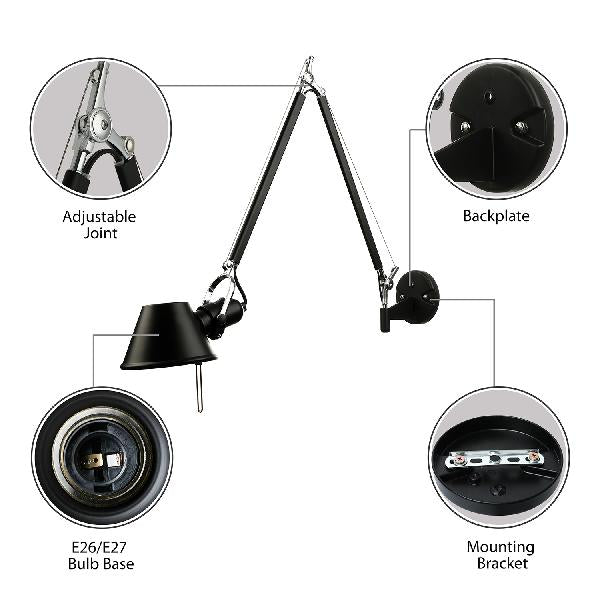 Retro Tapered Wall Lighting 1 Bulb Metallic Wall Mount Lamp with Swing Arm in Black/Chrome for Study Room Clearhalo 'Art deco wall lights' 'Cast Iron' 'Glass' 'Industrial wall lights' 'Industrial' 'Middle century wall lights' 'Modern' 'Rustic wall lights' 'Tiffany' 'Traditional wall lights' 'Wall Lamps & Sconces' 'Wall Lights' Lighting' 20608