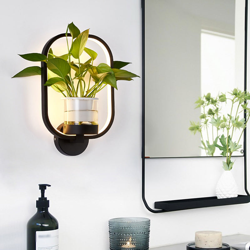Geometric Ring Living Room Planter Wall Sconce Light Aluminium Single Minimalist LED Wall Mount Light Black Oval Clearhalo 'Art deco wall lights' 'Cast Iron' 'Glass' 'Industrial wall lights' 'Industrial' 'Middle century wall lights' 'Modern' 'Rustic wall lights' 'Tiffany' 'Traditional wall lights' 'Wall Lamps & Sconces' 'Wall Lights' Lighting' 2063567