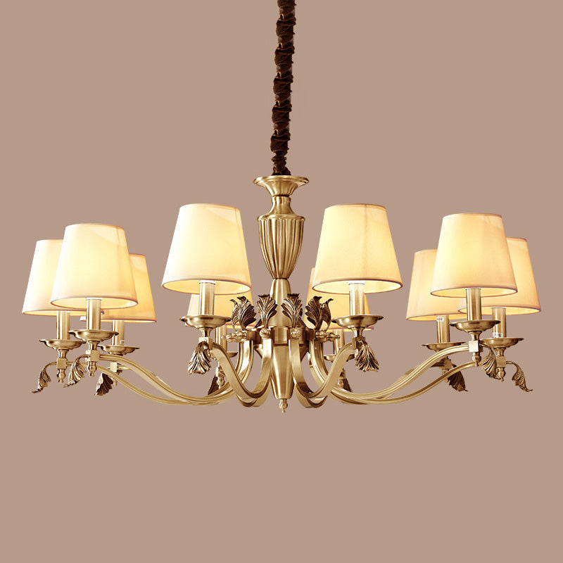 Brass Candelabra Ceiling Lighting Modern Metallic Chandelier Light Fixture with Tapered Fabric Shade 10 Brass Clearhalo 'Ceiling Lights' 'Chandeliers' 'Modern Chandeliers' 'Modern' Lighting' 2063589