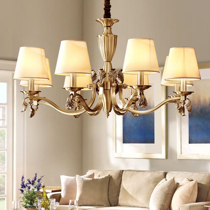 Brass Candelabra Ceiling Lighting Modern Metallic Chandelier Light Fixture with Tapered Fabric Shade 8 Brass Clearhalo 'Ceiling Lights' 'Chandeliers' 'Modern Chandeliers' 'Modern' Lighting' 2063590