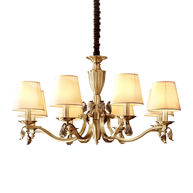 Brass Candelabra Ceiling Lighting Modern Metallic Chandelier Light Fixture with Tapered Fabric Shade Clearhalo 'Ceiling Lights' 'Chandeliers' 'Modern Chandeliers' 'Modern' Lighting' 2063592