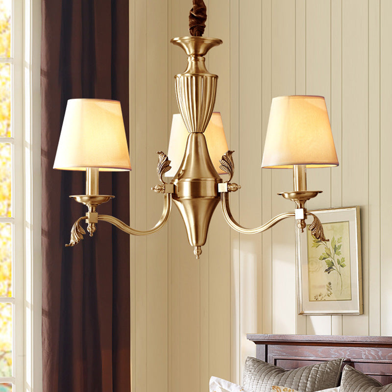 Brass Candelabra Ceiling Lighting Modern Metallic Chandelier Light Fixture with Tapered Fabric Shade 3 Brass Clearhalo 'Ceiling Lights' 'Chandeliers' 'Modern Chandeliers' 'Modern' Lighting' 2063597