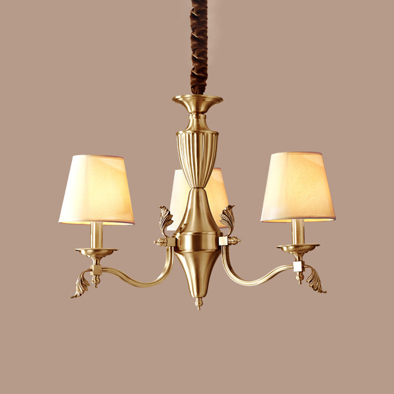 Brass Candelabra Ceiling Lighting Modern Metallic Chandelier Light Fixture with Tapered Fabric Shade Clearhalo 'Ceiling Lights' 'Chandeliers' 'Modern Chandeliers' 'Modern' Lighting' 2063598