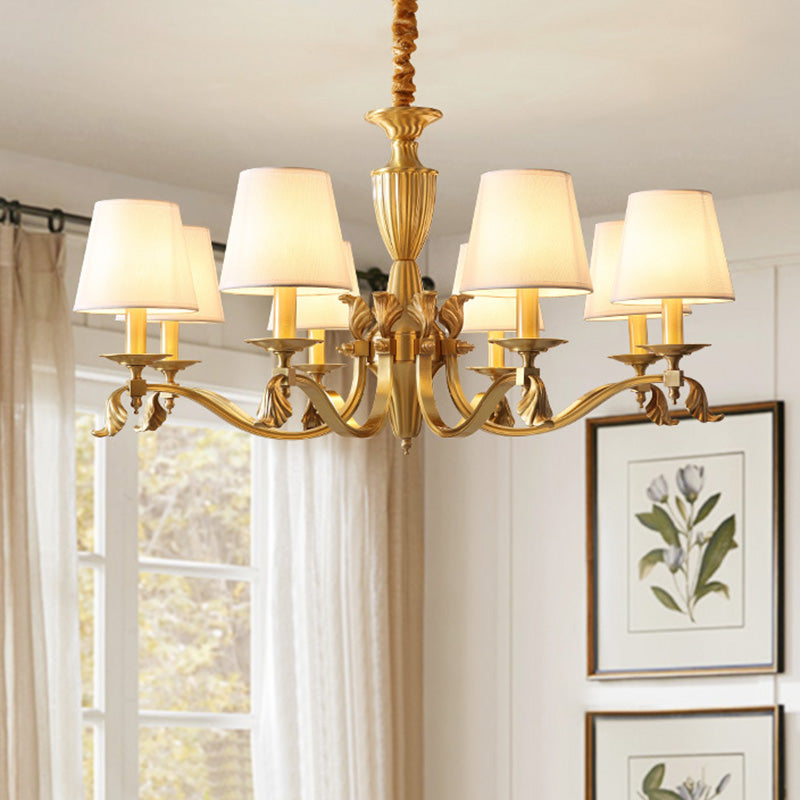 Empire Shade Chandelier Pendant Light Contemporary Fabric Brass Candelabra Hanging Light for Living Room Clearhalo 'Ceiling Lights' 'Chandeliers' 'Modern Chandeliers' 'Modern' Lighting' 2063600
