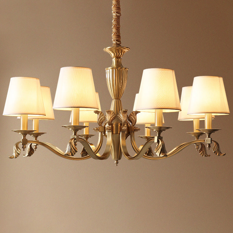 Empire Shade Chandelier Pendant Light Contemporary Fabric Brass Candelabra Hanging Light for Living Room Clearhalo 'Ceiling Lights' 'Chandeliers' 'Modern Chandeliers' 'Modern' Lighting' 2063604
