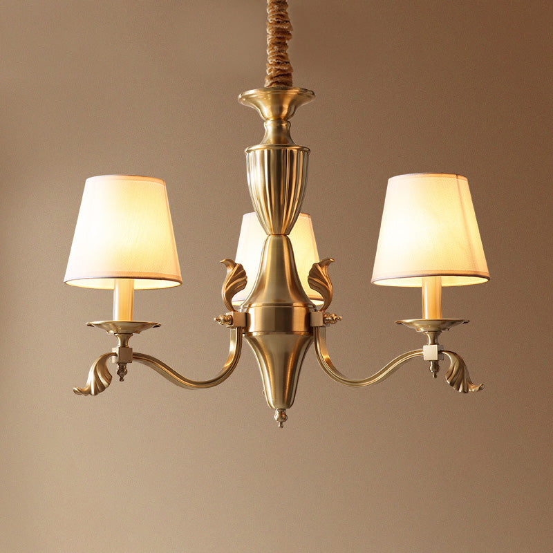 Empire Shade Chandelier Pendant Light Contemporary Fabric Brass Candelabra Hanging Light for Living Room 3 Brass Clearhalo 'Ceiling Lights' 'Chandeliers' 'Modern Chandeliers' 'Modern' Lighting' 2063605