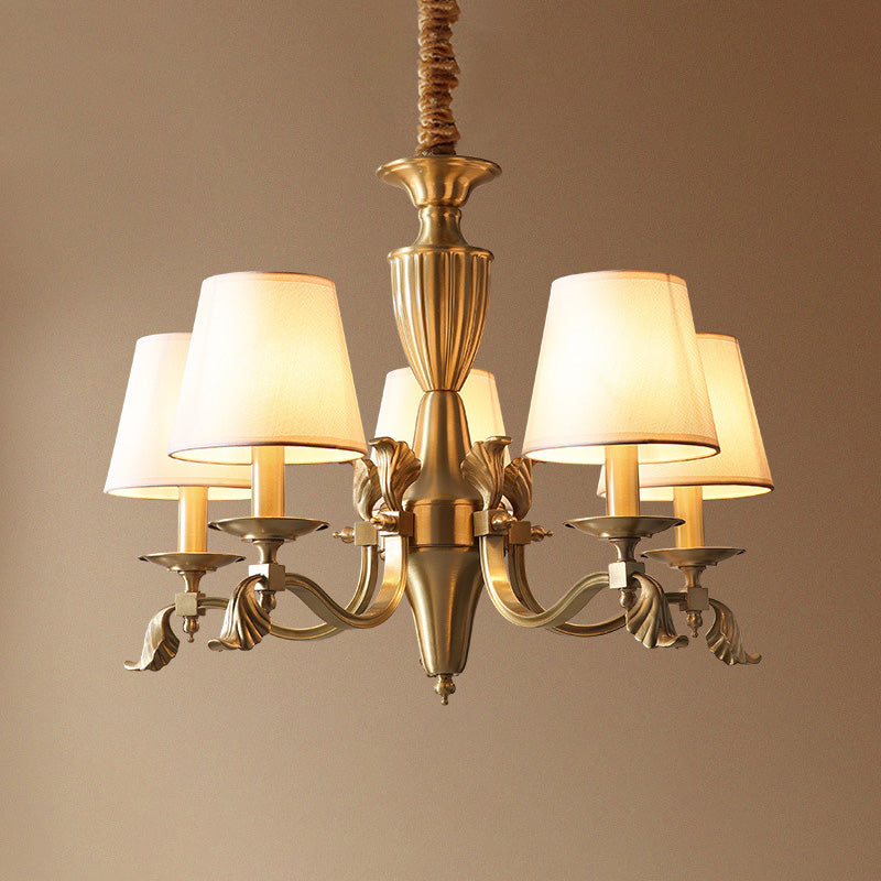Empire Shade Chandelier Pendant Light Contemporary Fabric Brass Candelabra Hanging Light for Living Room 5 Brass Clearhalo 'Ceiling Lights' 'Chandeliers' 'Modern Chandeliers' 'Modern' Lighting' 2063606