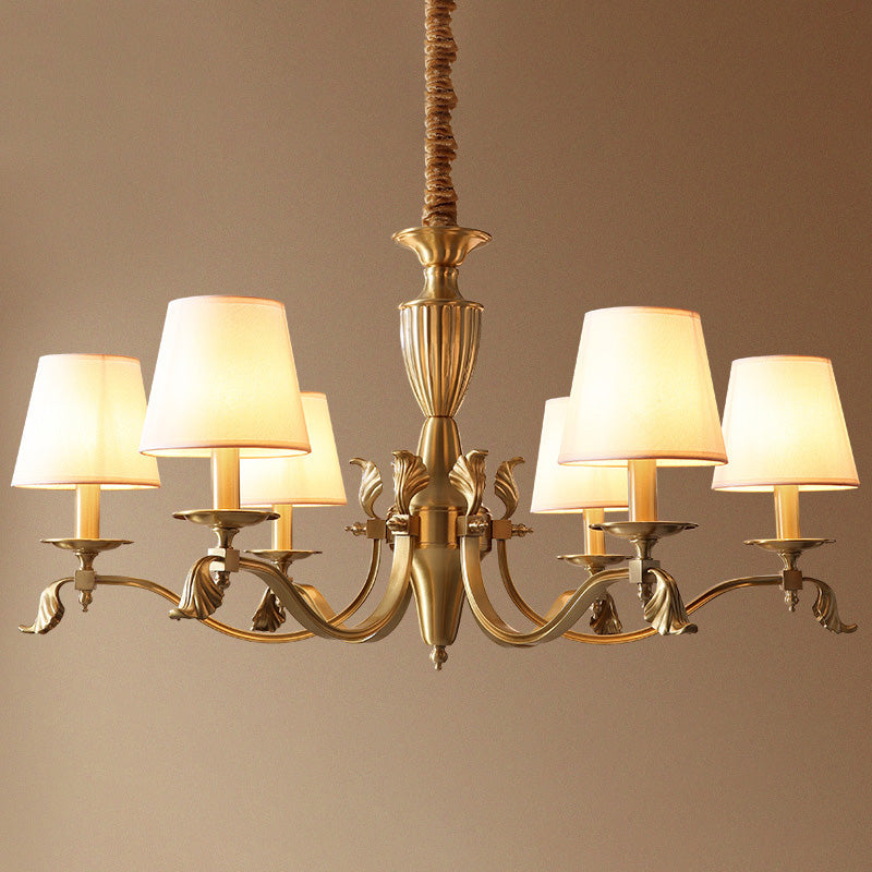 Empire Shade Chandelier Pendant Light Contemporary Fabric Brass Candelabra Hanging Light for Living Room 6 Brass Clearhalo 'Ceiling Lights' 'Chandeliers' 'Modern Chandeliers' 'Modern' Lighting' 2063607