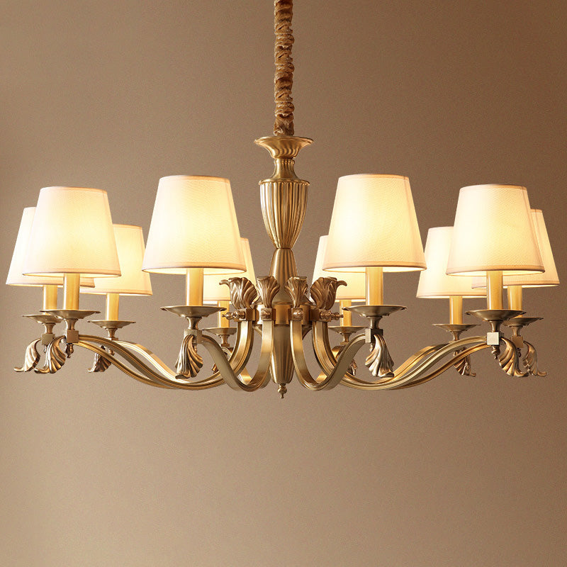 Empire Shade Chandelier Pendant Light Contemporary Fabric Brass Candelabra Hanging Light for Living Room 10 Brass Clearhalo 'Ceiling Lights' 'Chandeliers' 'Modern Chandeliers' 'Modern' Lighting' 2063608