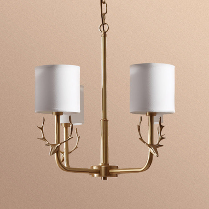 Modern Cylinder Shaped Suspension Light Fabric Living Room Chandelier Light Fixture with Antler Decor Clearhalo 'Ceiling Lights' 'Chandeliers' 'Modern Chandeliers' 'Modern' Lighting' 2063621