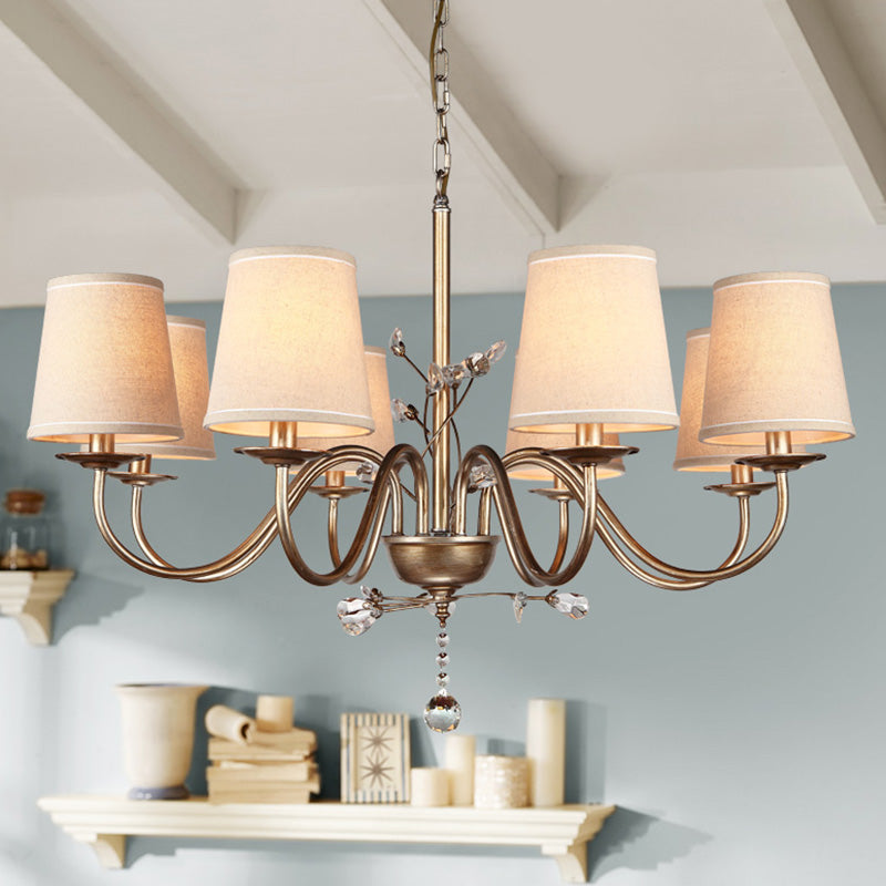 Fabric Conical Shape Chandelier Lighting Contemporary Suspension Light Fixture in Nickel 8 Nickel Clearhalo 'Ceiling Lights' 'Chandeliers' 'Modern Chandeliers' 'Modern' Lighting' 2063627