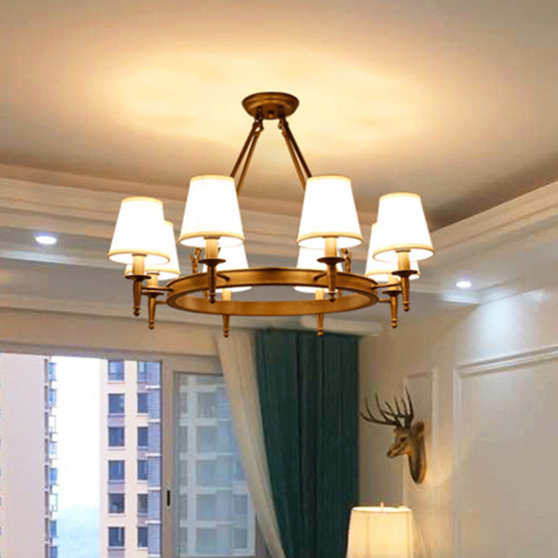 Minimalist Ring Chandelier Lighting Metallic 8 Heads Living Room Pendant Light with Tapered Fabric Shade Bronze Clearhalo 'Ceiling Lights' 'Chandeliers' 'Modern Chandeliers' 'Modern' Lighting' 2063646
