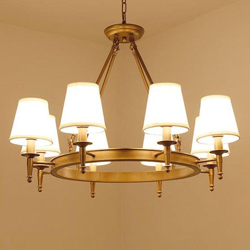 Minimalist Ring Chandelier Lighting Metallic 8 Heads Living Room Pendant Light with Tapered Fabric Shade Clearhalo 'Ceiling Lights' 'Chandeliers' 'Modern Chandeliers' 'Modern' Lighting' 2063647
