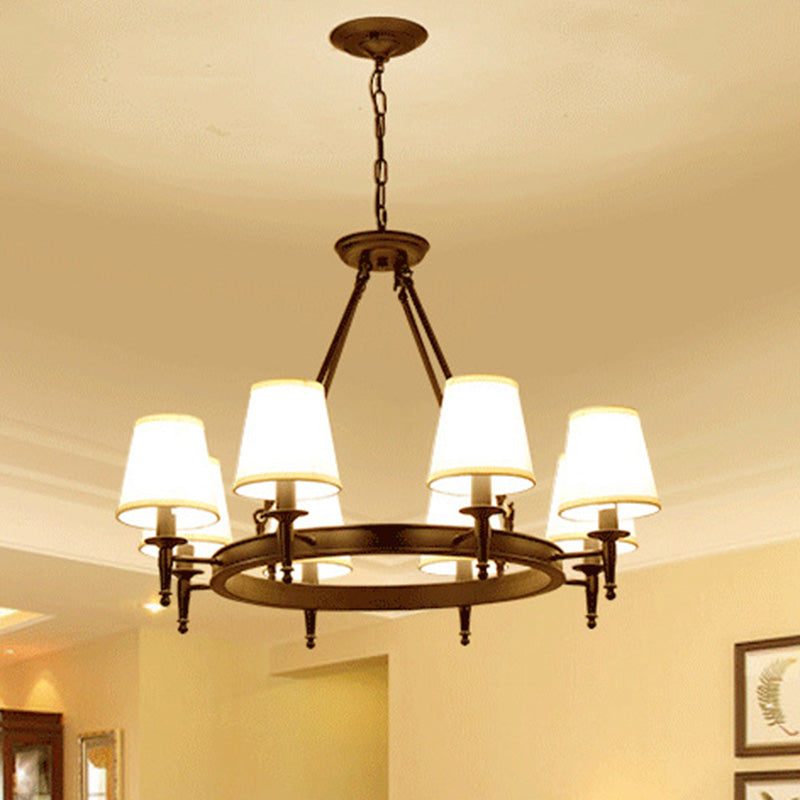 Minimalist Ring Chandelier Lighting Metallic 8 Heads Living Room Pendant Light with Tapered Fabric Shade Clearhalo 'Ceiling Lights' 'Chandeliers' 'Modern Chandeliers' 'Modern' Lighting' 2063649
