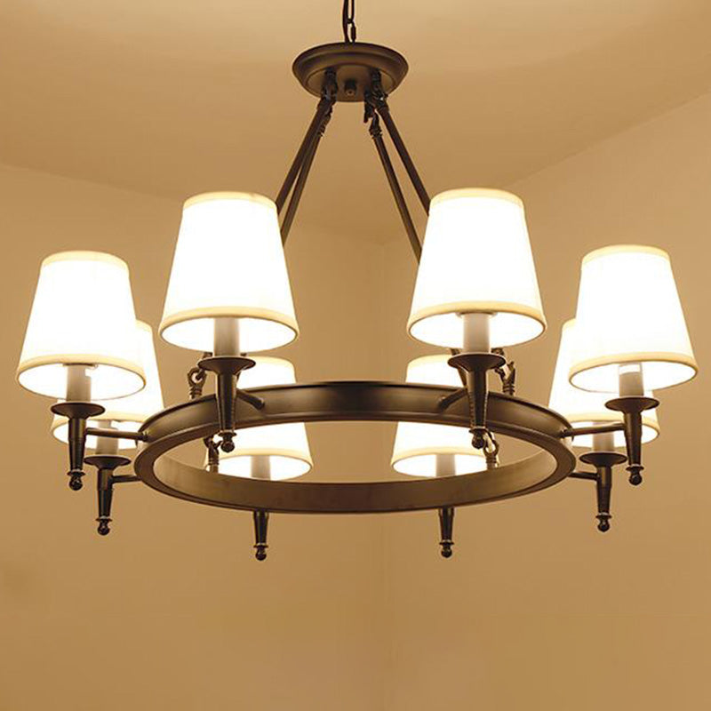 Minimalist Ring Chandelier Lighting Metallic 8 Heads Living Room Pendant Light with Tapered Fabric Shade Clearhalo 'Ceiling Lights' 'Chandeliers' 'Modern Chandeliers' 'Modern' Lighting' 2063650