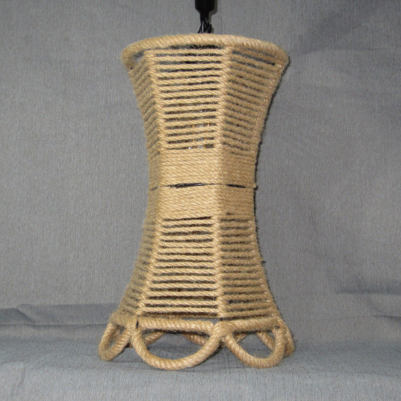 Beige 1��Bulb Hanging Light Rustic Natural Rope Flared Pendant Light Fixture with Artificial Ivy Clearhalo 'Ceiling Lights' 'Industrial Pendants' 'Industrial' 'Middle Century Pendants' 'Pendant Lights' 'Pendants' 'Tiffany' Lighting' 2063894
