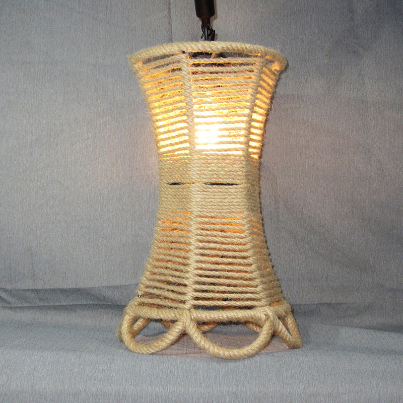 Beige 1 Bulb Hanging Light Rustic Natural Rope Flared Pendant Light Fixture with Artificial Ivy Clearhalo 'Ceiling Lights' 'Lighting' 'Pendant Lights' 2063895_606a2cd9-aa66-47db-8f3c-ddf5a1cd1f64
