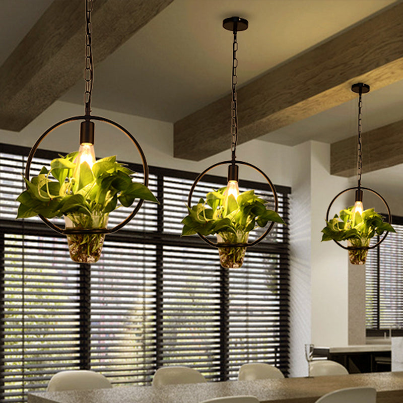 Iron Black Ceiling Light Geometric Shaped 1 Bulb Industrial Hanging Pendant Light with Clear Glass Pot Black C Clearhalo 'Art Deco Pendants' 'Black' 'Cast Iron' 'Ceiling Lights' 'Ceramic' 'Crystal' 'Industrial' 'Metal' 'Pendant Lights' 'Rustic Pendants' 'Tiffany' Lighting' 2063907