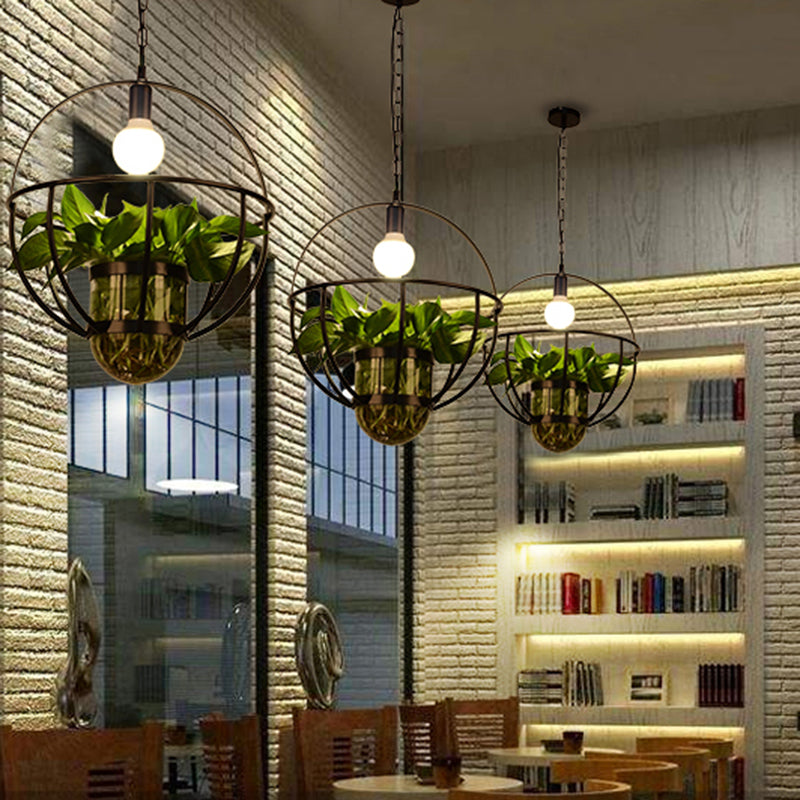Iron Black Ceiling Light Geometric Shaped 1 Bulb Industrial Hanging Pendant Light with Clear Glass Pot Black D Clearhalo 'Art Deco Pendants' 'Black' 'Cast Iron' 'Ceiling Lights' 'Ceramic' 'Crystal' 'Industrial' 'Metal' 'Pendant Lights' 'Rustic Pendants' 'Tiffany' Lighting' 2063909