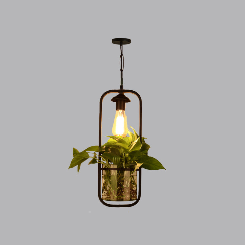 Iron Black Ceiling Light Geometric Shaped 1 Bulb Industrial Hanging Pendant Light with Clear Glass Pot Clearhalo 'Art Deco Pendants' 'Black' 'Cast Iron' 'Ceiling Lights' 'Ceramic' 'Crystal' 'Industrial' 'Metal' 'Pendant Lights' 'Rustic Pendants' 'Tiffany' Lighting' 2063912