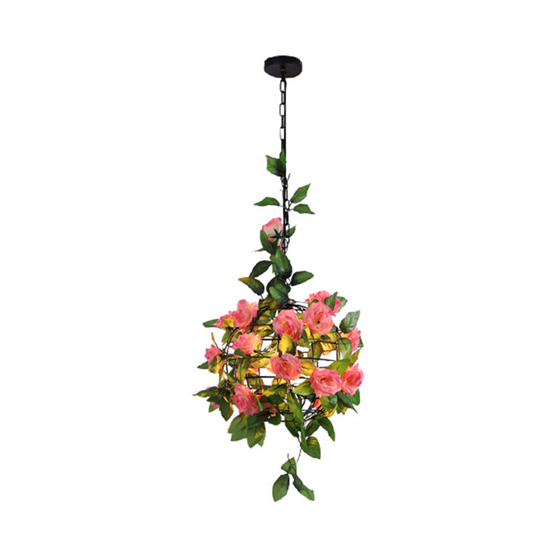 Industrial Globe Ceiling Light Single Iron Hanging Pendant Light with Artificial Plant Clearhalo 'Art Deco Pendants' 'Cast Iron' 'Ceiling Lights' 'Ceramic' 'Crystal' 'Industrial Pendants' 'Industrial' 'Metal' 'Middle Century Pendants' 'Pendant Lights' 'Pendants' 'Tiffany' Lighting' 2063978