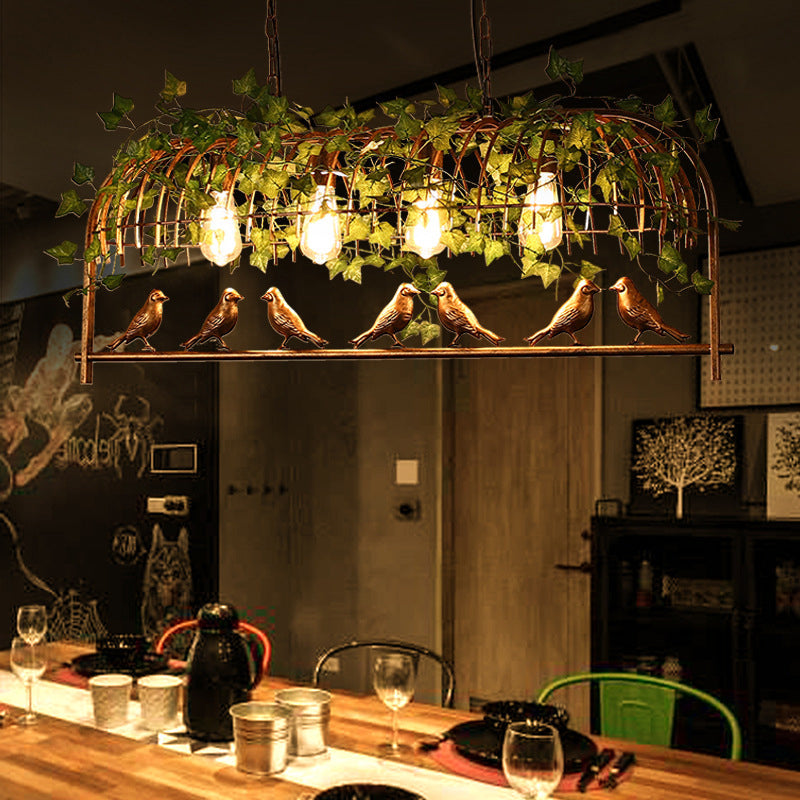Rustic Birdcage Island Light Fixture Metallic Ceiling Pendant Light with Artificial Ivy for Restaurant Gold Large Clearhalo 'Ceiling Lights' 'Island Lights' Lighting' 2064023